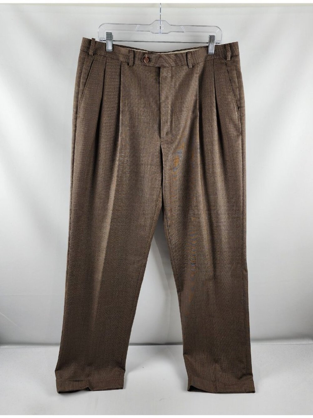 Lauren Ralph Lauren Pants Mens 36x32 Brown Micro Houndstooth Wool Dress Pants